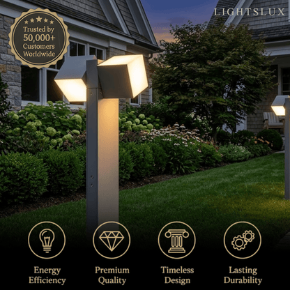 Stellar Minimalist Geometric Pathway Lamp – Black Metal Outdoor Light