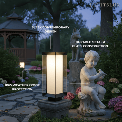Arcato Modern Outdoor Floor Lamp - Black Cuboid Metal & Glass with RGB Lighting