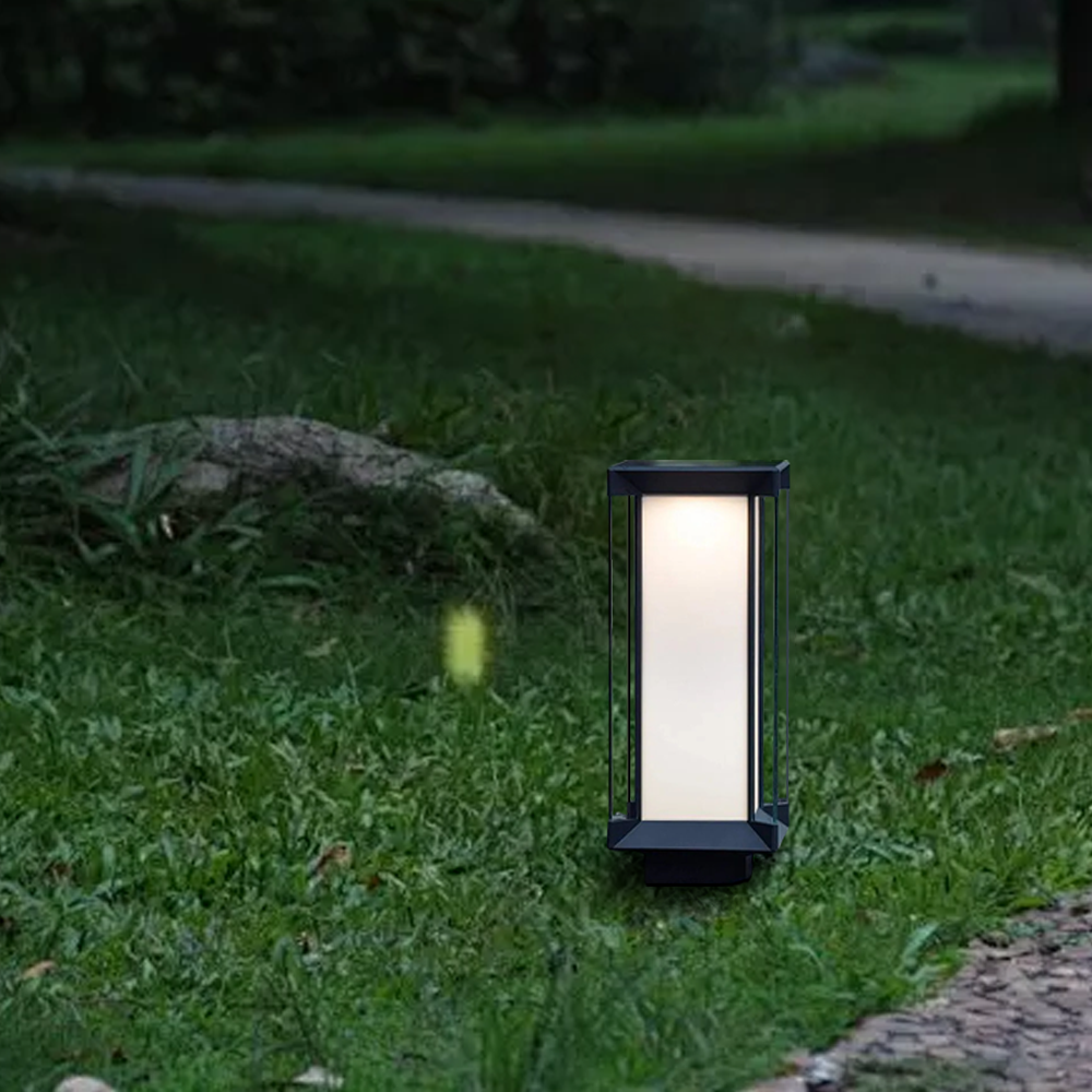 Arcato Modern Outdoor Floor Lamp - Black Cuboid Metal & Glass with RGB Lighting