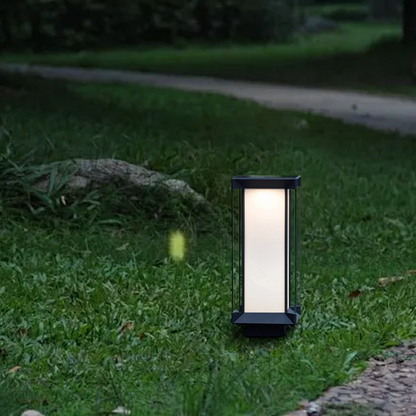 Arcato Modern Outdoor Floor Lamp - Black Cuboid Metal & Glass with RGB Lighting