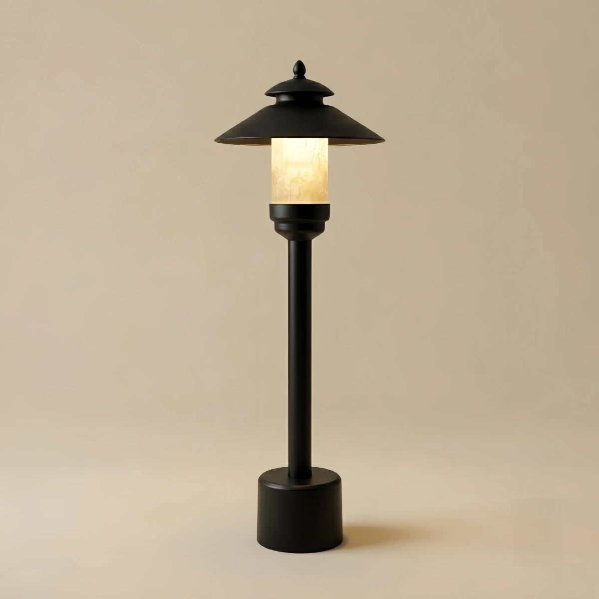 Irondale Modern Hooded Outdoor Pathway Light - Black Metal/Marble for Lawn