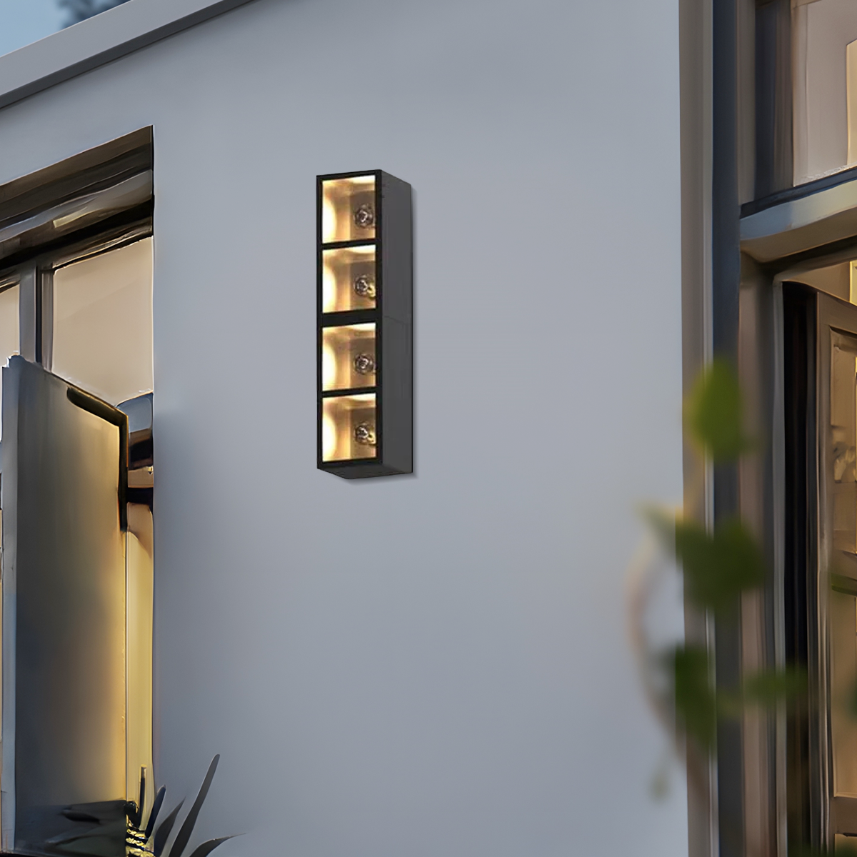 Industrial Outdoor Wall Lamp - Black Metal & Glass Square/Rectangle 