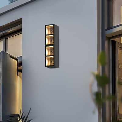 Industrial Outdoor Wall Lamp - Black Metal & Glass Square/Rectangle 