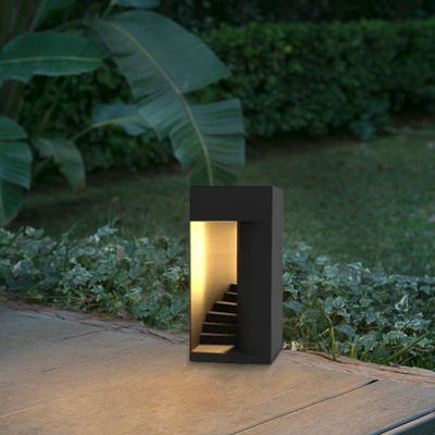 Modern Outdoor Floor Lamp - Black Metal Rectangular Design for Garden & Patio