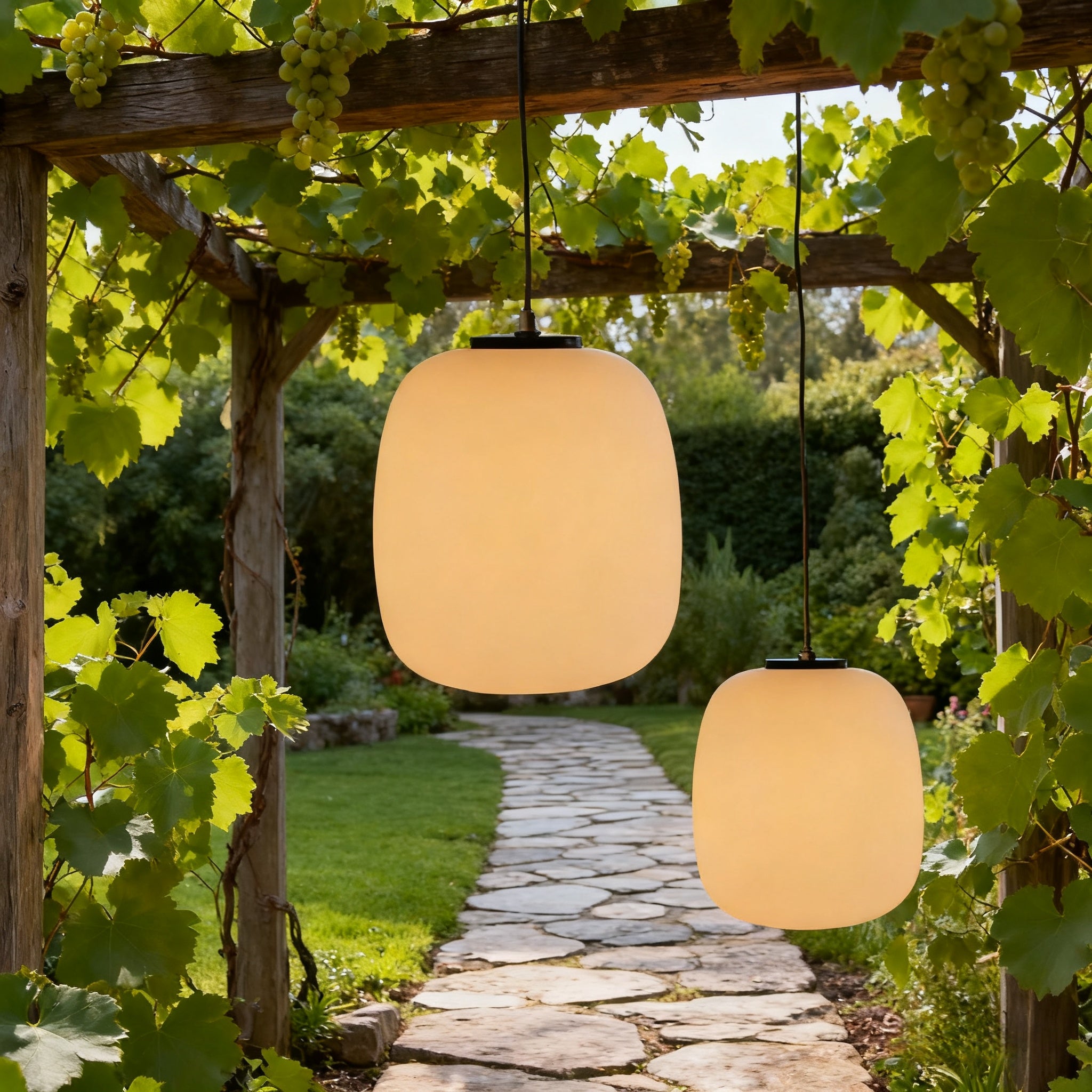 Crema Retro White Outdoor Pendant Light – Metal/Acrylic Lantern Design