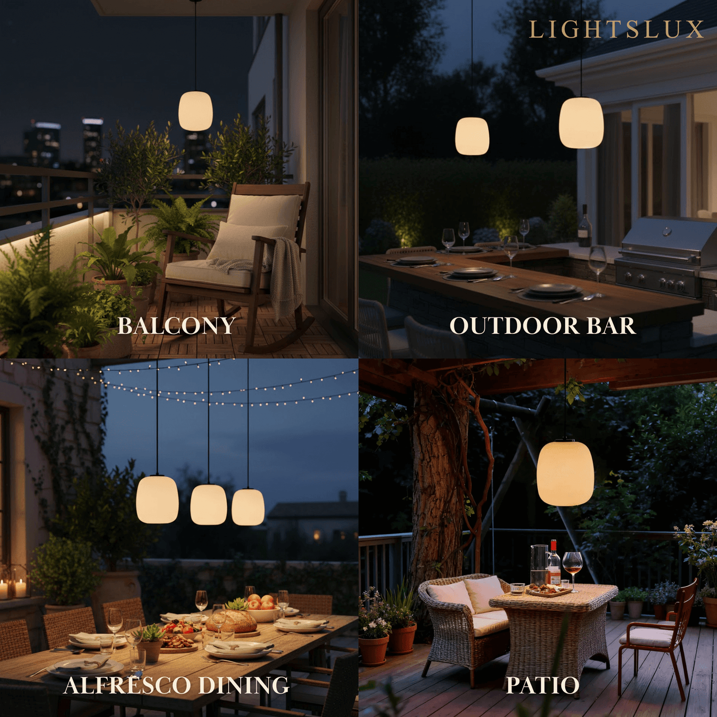 Crema Retro White Outdoor Pendant Light Metal/Acrylic Lantern Design