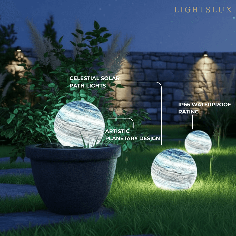 Lunara Nordic Planet Solar Outdoor Ground Lamp Metal in Blue & Yellow for Garden