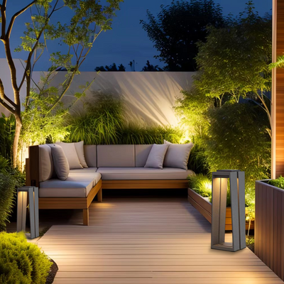 Industrial Metal & Glass Outdoor Floor Lamp 