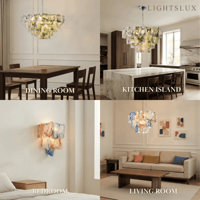 ART004Excelis Luxury Branch-Style Tiered Chandelier— Metal & Glass Multicolor for Dining Room