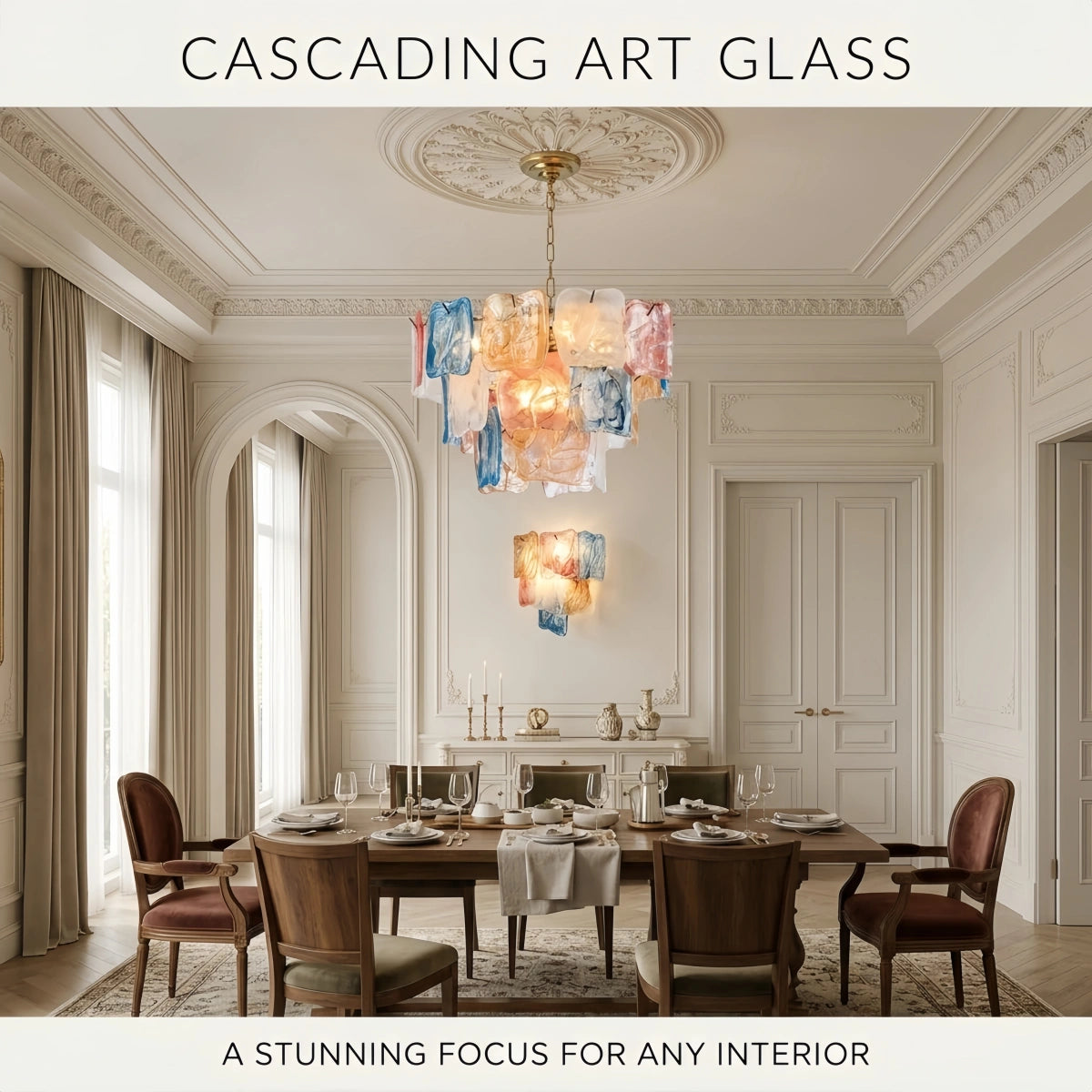 Excelis Luxury Branch-Style Tiered Chandelier— Metal & Glass Multicolor for Dining Room
