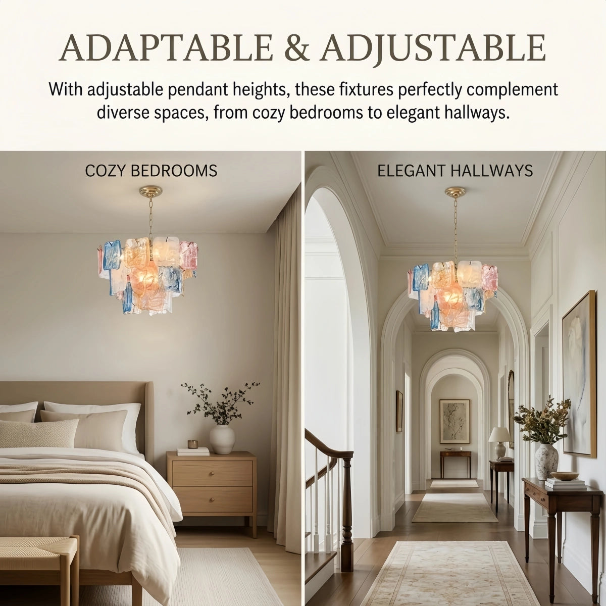 Branch-Style Tiered Chandelier— Metal & Glass Multicolor for Dining Room
