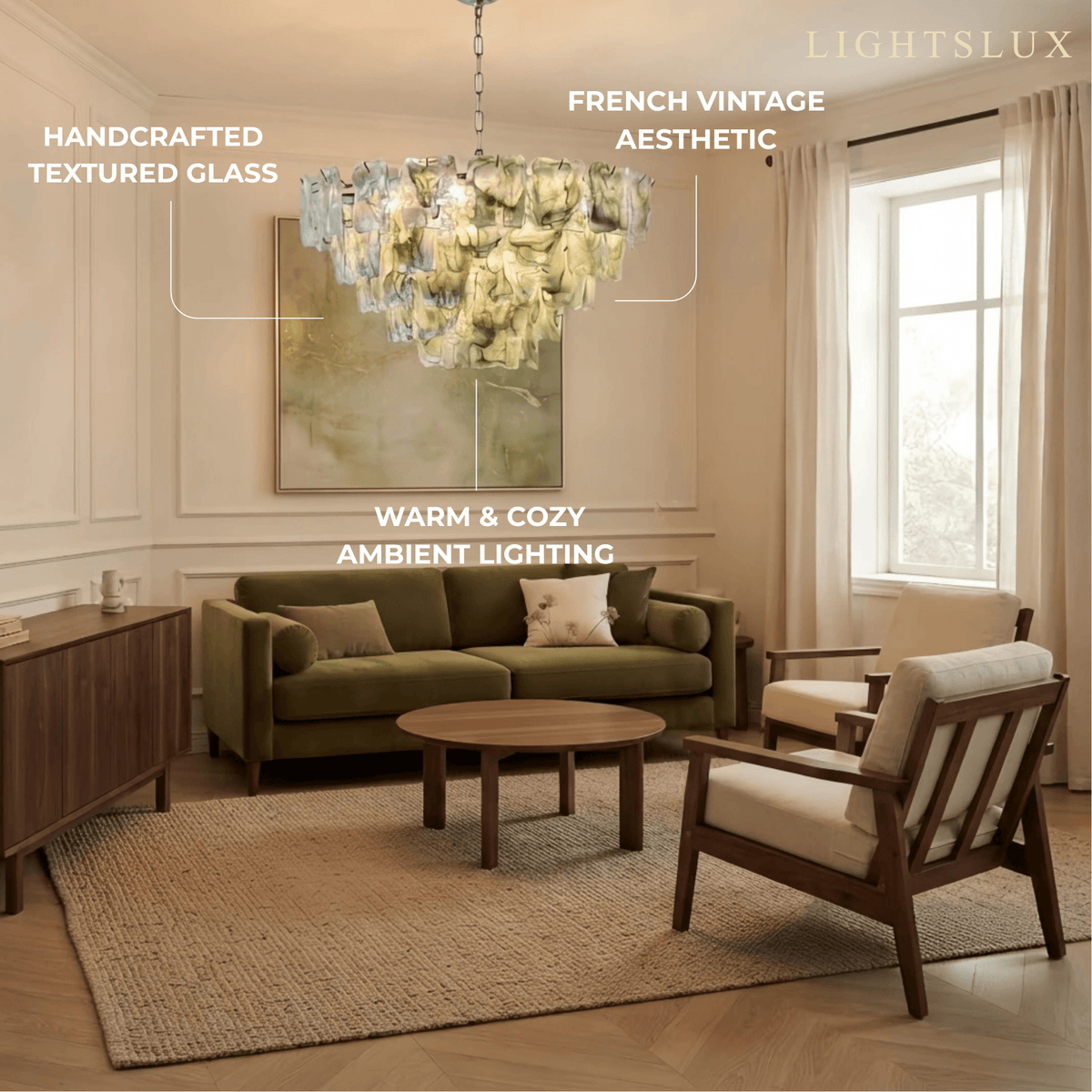 ART004Excelis Luxury Branch-Style Tiered Chandelier— Metal & Glass Multicolor for Living Room
