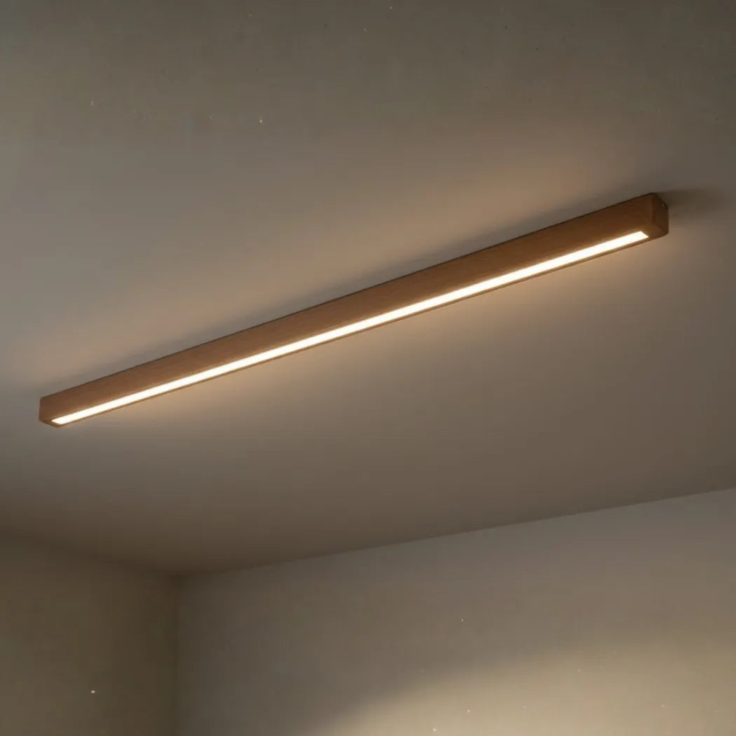 Arcato Minimalist Linear LED Ceiling Light – Walnut/Wood for Living Room