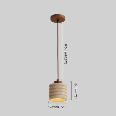 Pendant Light - Travertine & Wood Ceiling Lamp for Kitchen Island