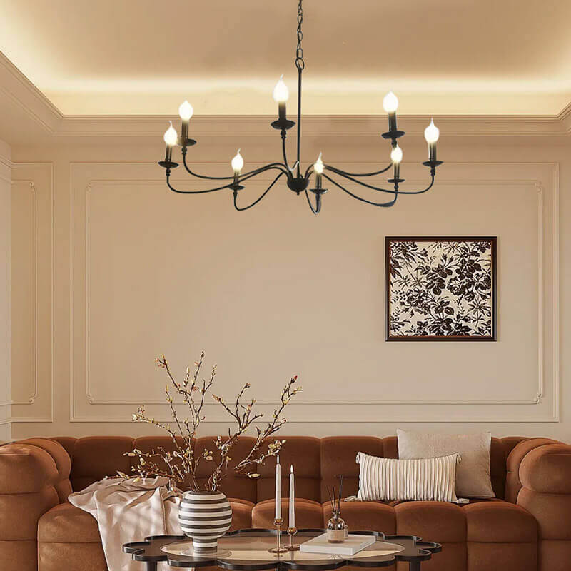 Royal Candle LED Black 8-Head Chandelier for Living Room