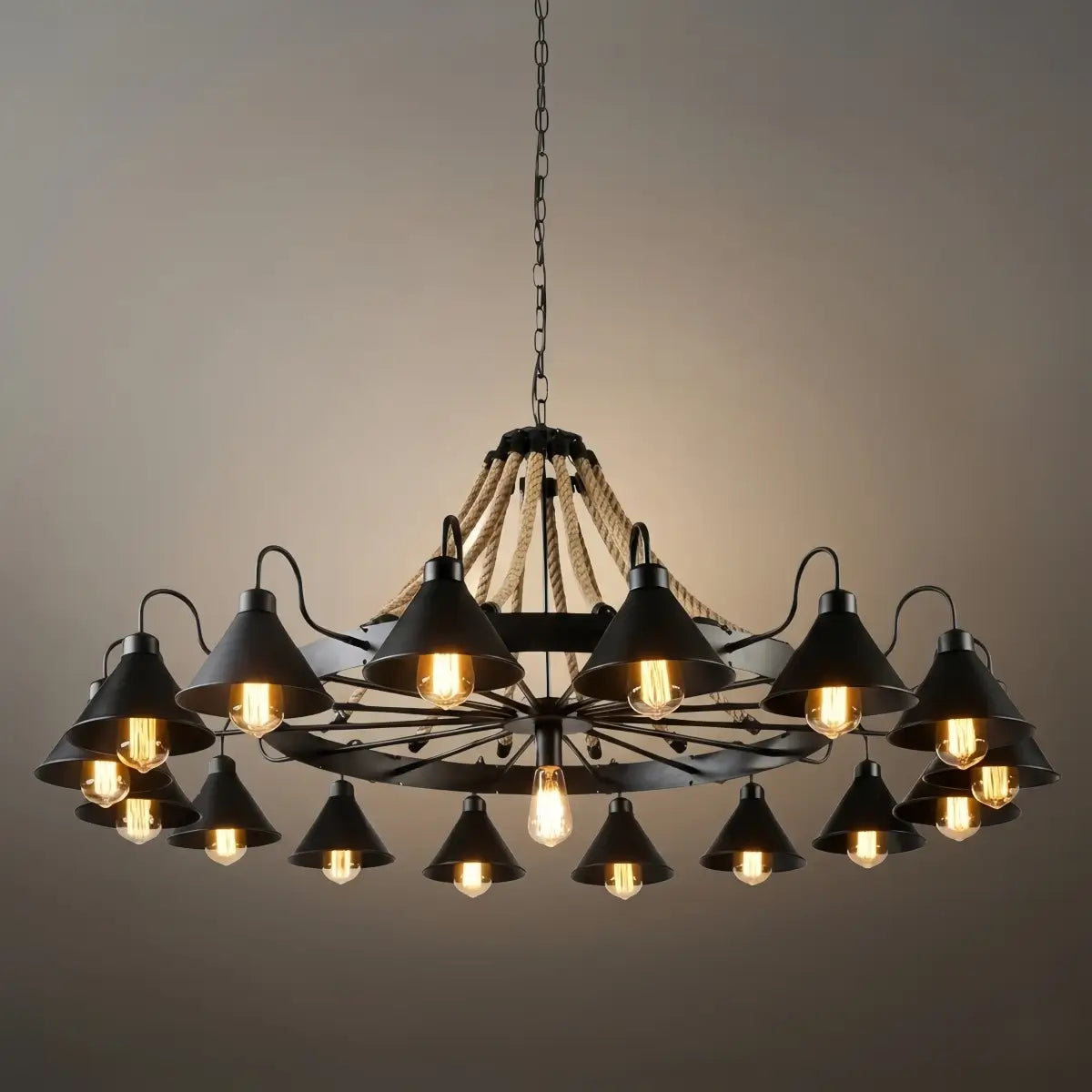 Industrial Ring Chandelier - Black Metal