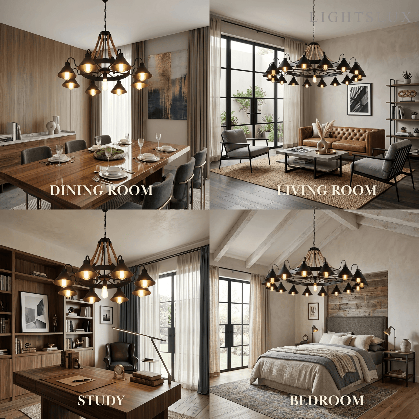 Industrial Ring Chandelier - Black Metal