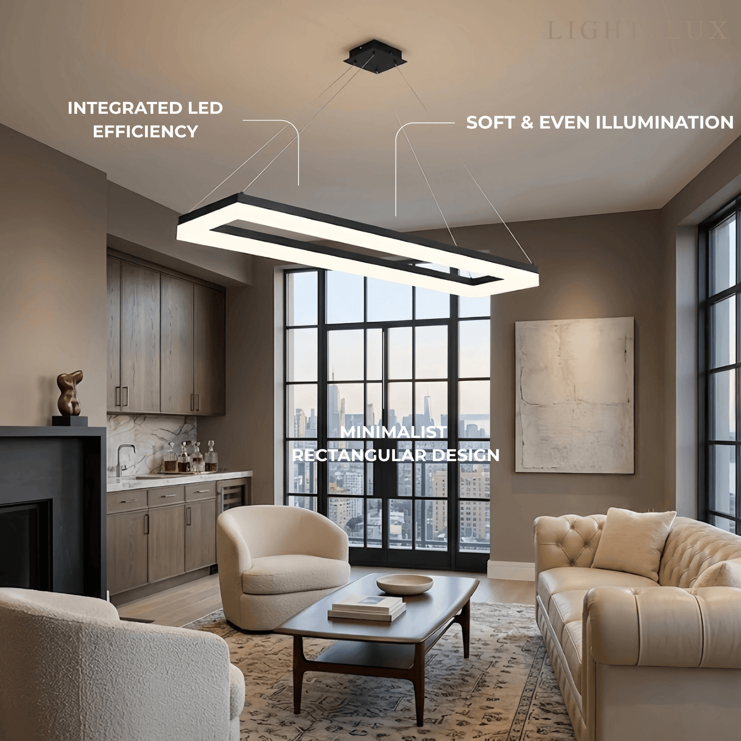 Arcato Modern Rectangular Pendant Light - Black Metal/Acrylic for Dining Room