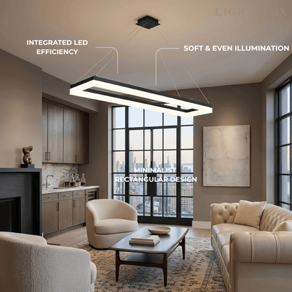 Arcato Modern Rectangular Pendant Light - Black Metal/Acrylic for Dining Room