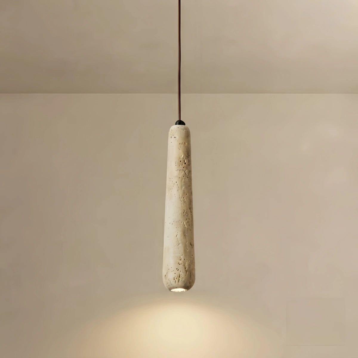 Zenno Modern Pendant Light — Natural Wood & Stone Cylinder for Dining Room