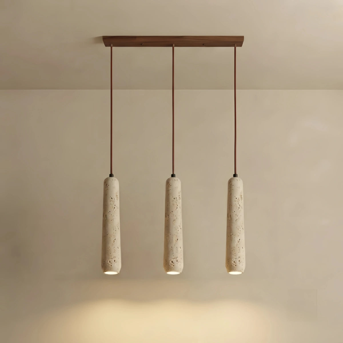Zenno Modern Pendant Light — Natural Wood & Stone Cylinder for Dining Room