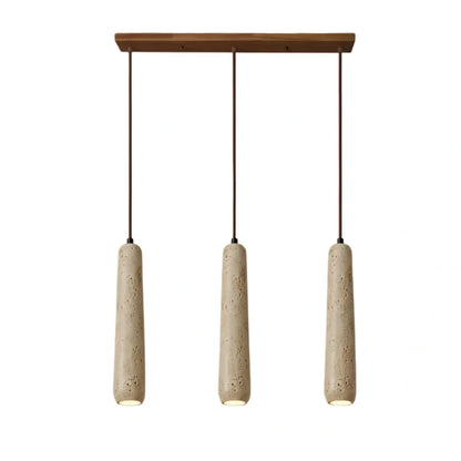 Moderne Pendelleuchte Zenno – Zylinder aus Naturholz und Stein für das Esszimmer