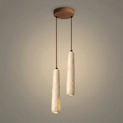 Moderne Pendelleuchte Zenno – Zylinder aus Naturholz und Stein für das Esszimmer