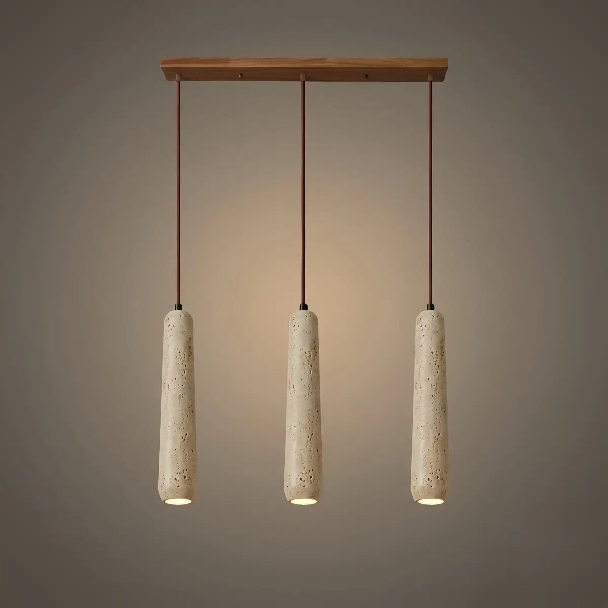 Moderne Pendelleuchte Zenno – Zylinder aus Naturholz und Stein für das Esszimmer