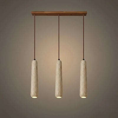 Moderne Pendelleuchte Zenno – Zylinder aus Naturholz und Stein für das Esszimmer