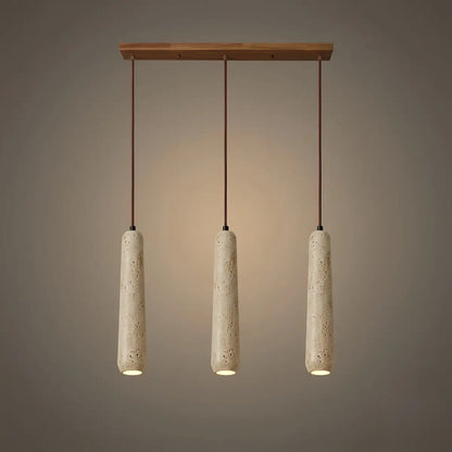 Moderne Pendelleuchte Zenno – Zylinder aus Naturholz und Stein für das Esszimmer