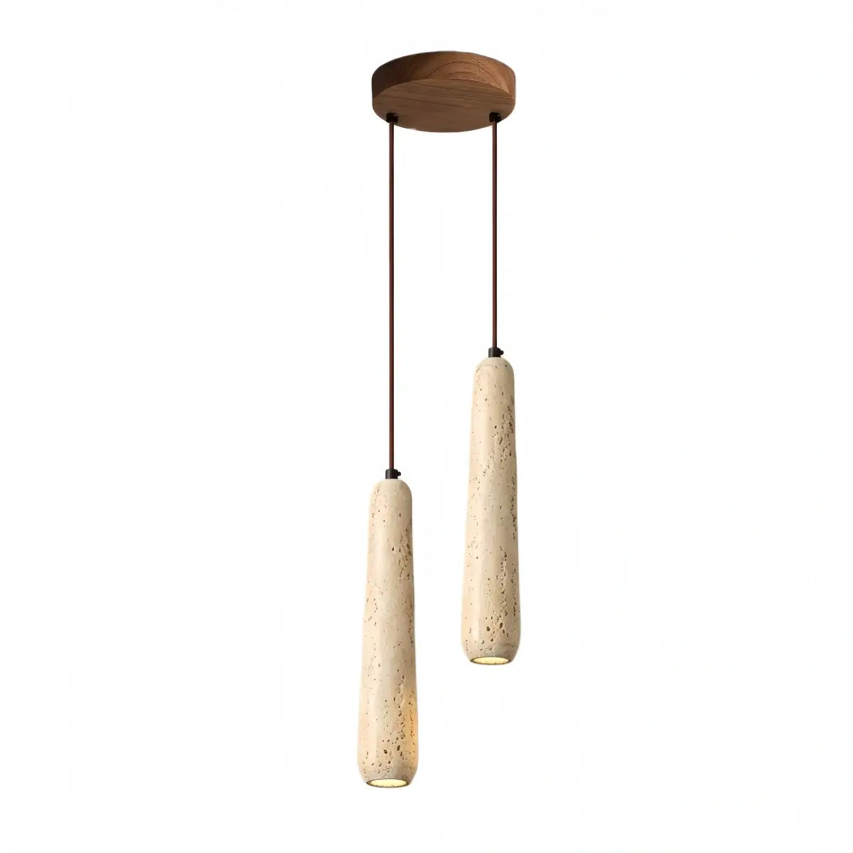 Moderne Pendelleuchte Zenno – Zylinder aus Naturholz und Stein für das Esszimmer