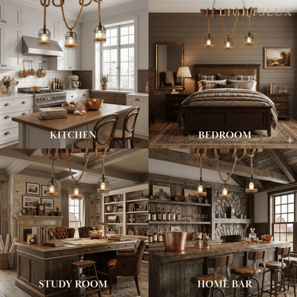 Irondale Vintage 3-Light Pendant Lamp – Wood & Rope Design for Dining Room