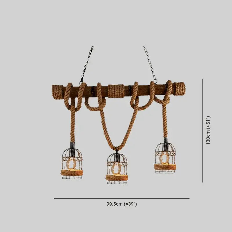Irondale Vintage 3-Light Pendant Lamp – Wood & Rope Design for Dining Room