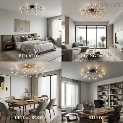 Nebula Art Deco Ceiling Light - Gold/Black/Chrome Metal Fixture for Bedroom