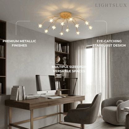Nebula Art Deco Ceiling Light - Gold/Black/Chrome Metal Fixture for Bedroom