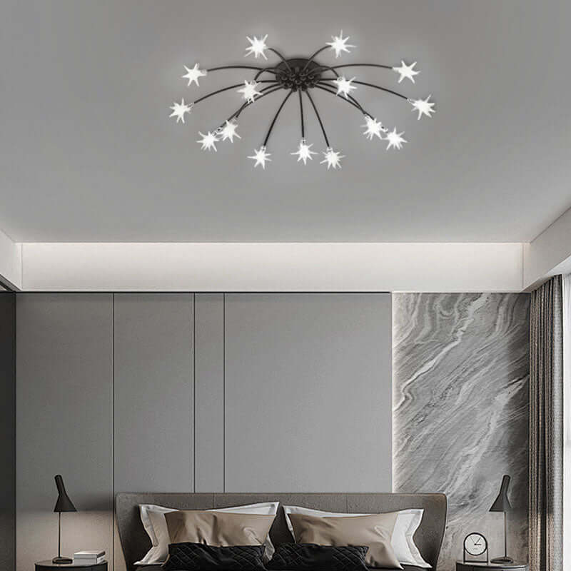 Art Deco Black 15-Head Ceiling Light for Living Room