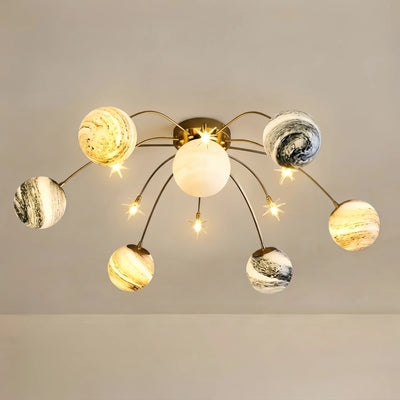 Nebula Art Deco Gold Frame Ceiling Light - Planet Bubble Design for Living Room