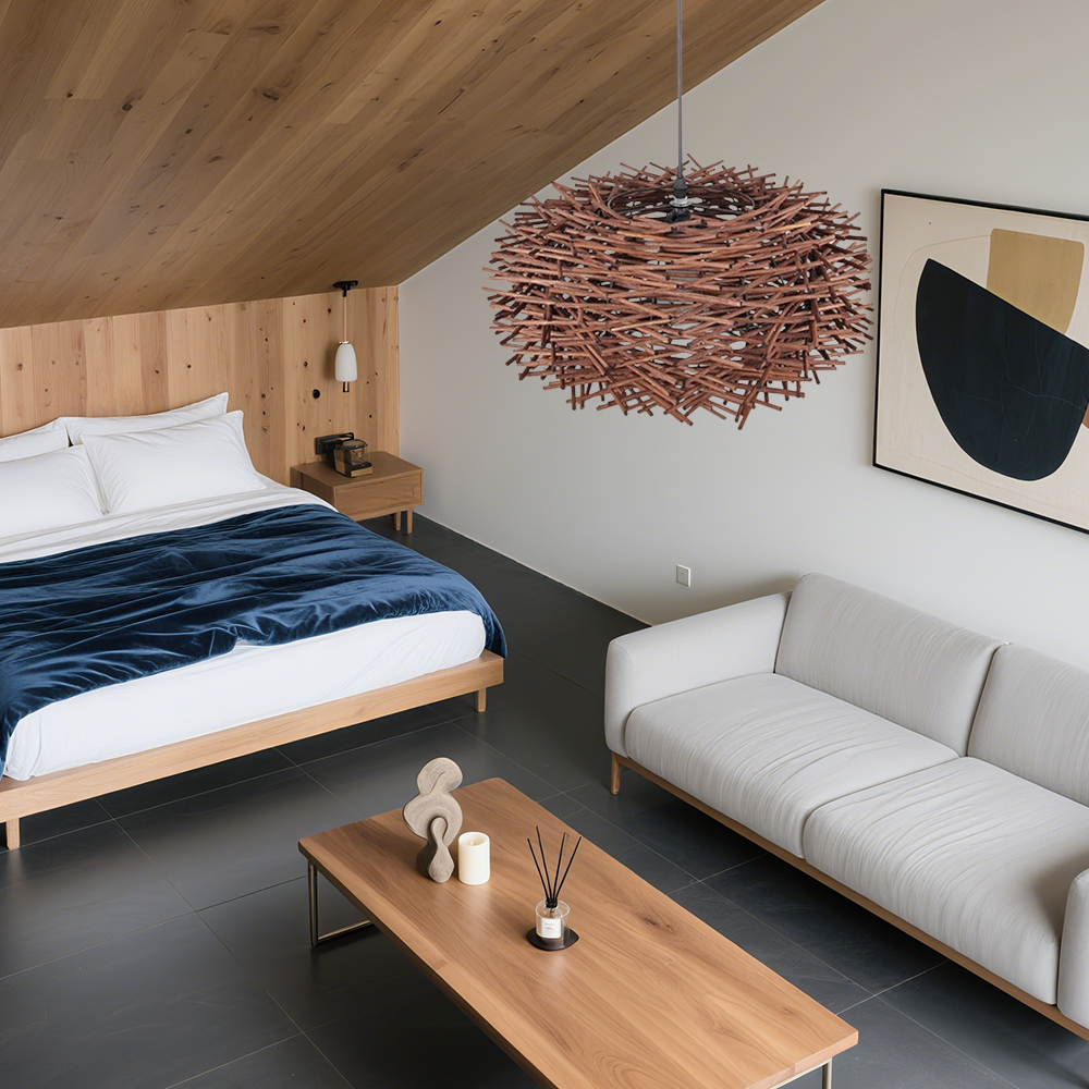 Farmhouse Nest Brown LED Pendant Light for Bedroom