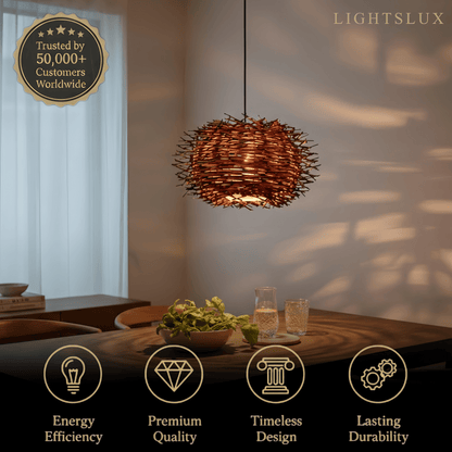 Bamburo Farmhouse Globular Wood Pendant Light – Brown for Living Room