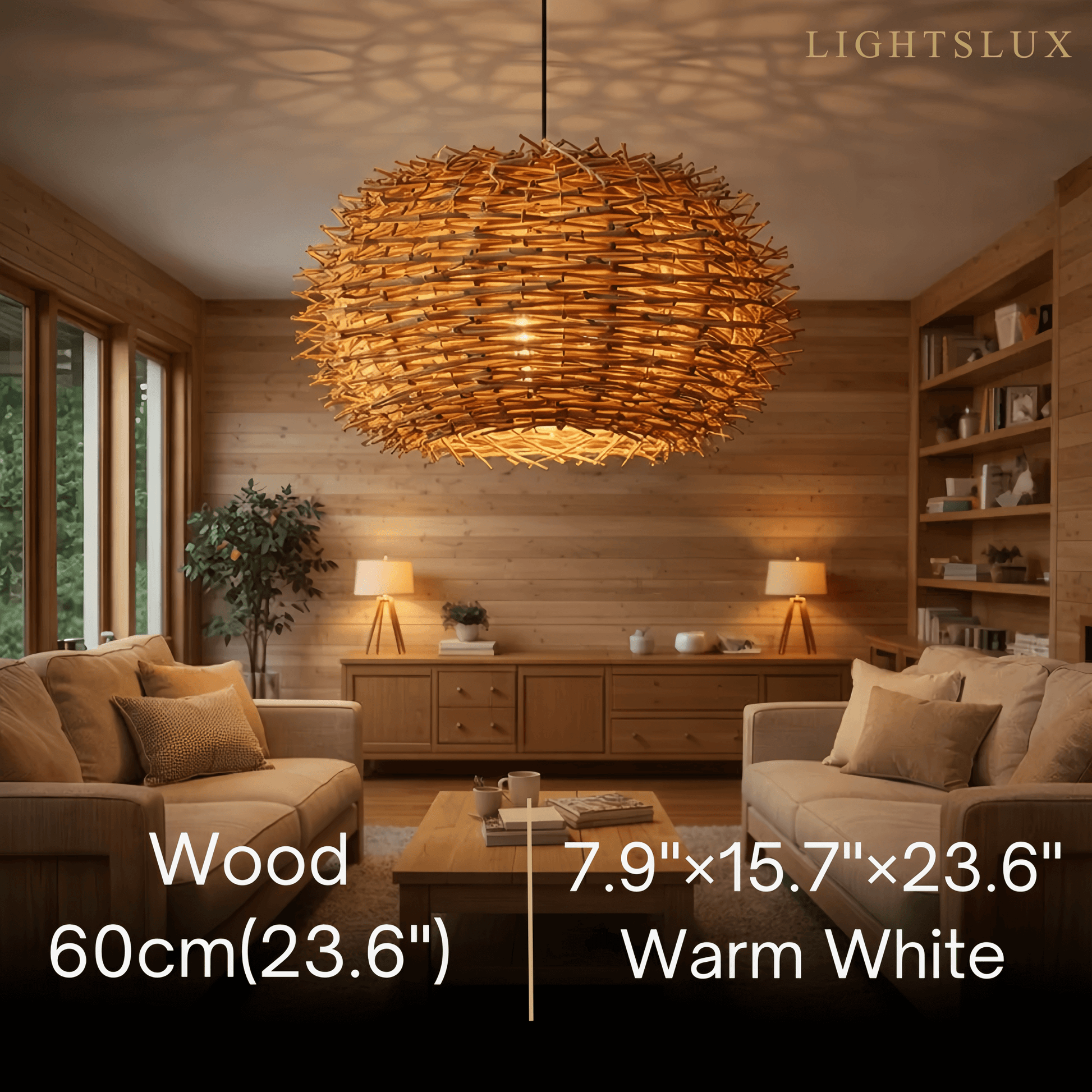 Bamburo Farmhouse Globular Wood Pendant Light – Brown for Living Room
