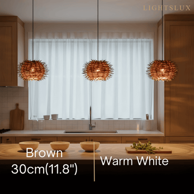 Bamburo Farmhouse Globular Wood Pendant Light – Brown for Living Room