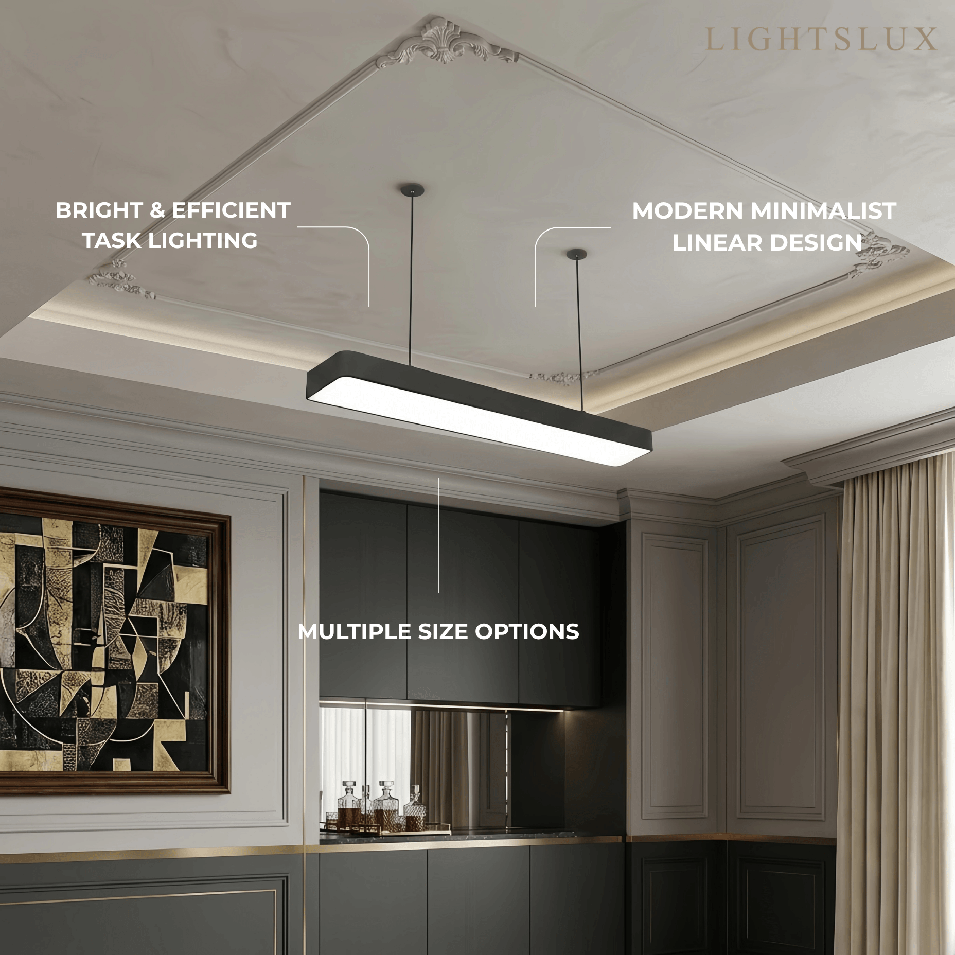 Arcato Minimalist Black Pendant Light – Rectangular Acrylic Lamp for Study/Dining Room