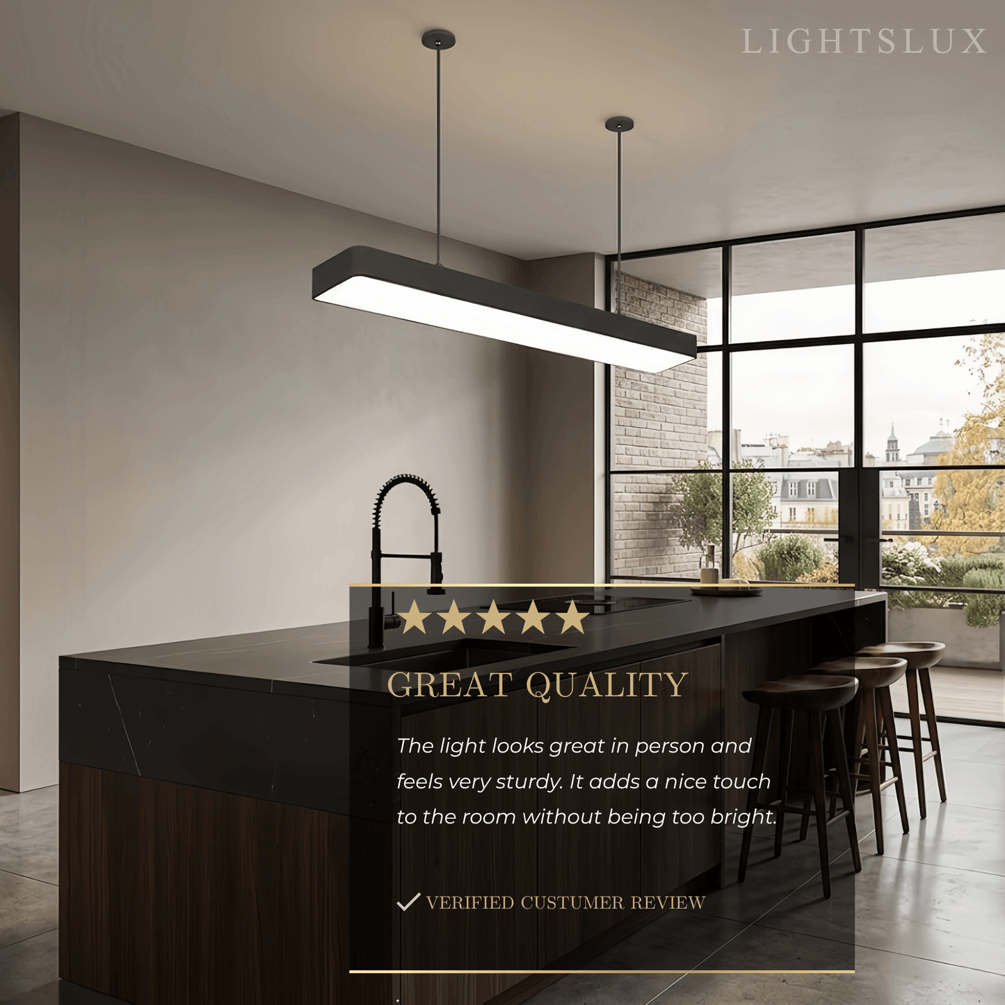 Arcato Minimalist Black Pendant Light – Rectangular Acrylic Lamp for Study/Dining Room