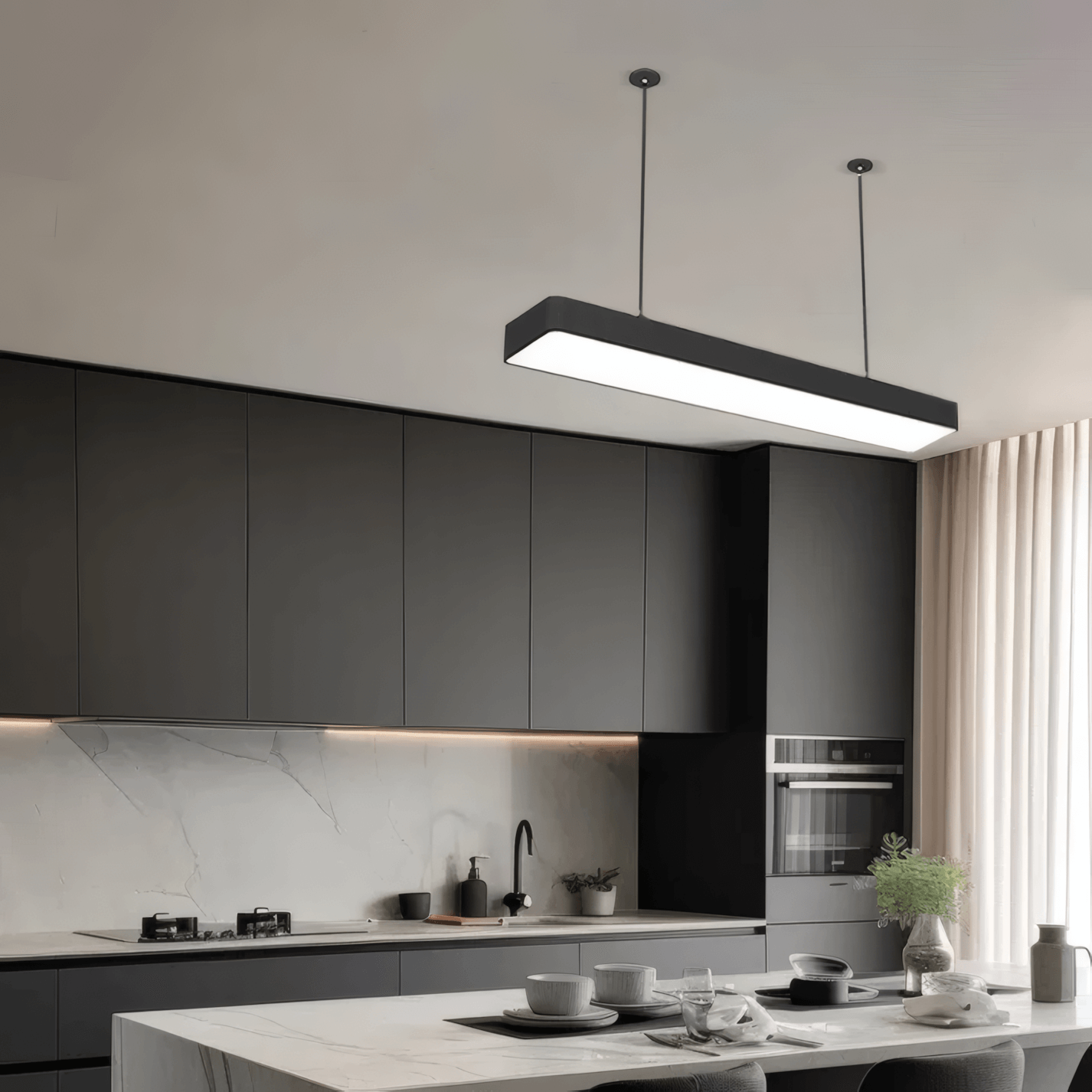 Arcato Minimalist Black Pendant Light – Rectangular Acrylic Lamp for Study/Dining Room