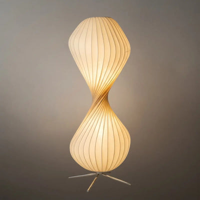 Zenno Art-Deco-Stehlampe – Weißer, plissierter Stoff &amp; Metall fürs Schlafzimmer