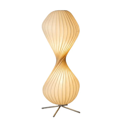 Zenno Art-Deco-Stehlampe – Weißer, plissierter Stoff &amp; Metall fürs Schlafzimmer
