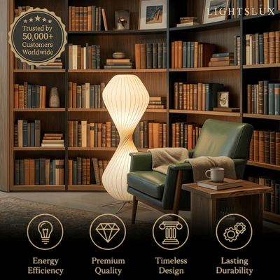 Zenno Art-Deco-Stehlampe – Weißer, plissierter Stoff &amp; Metall fürs Schlafzimmer