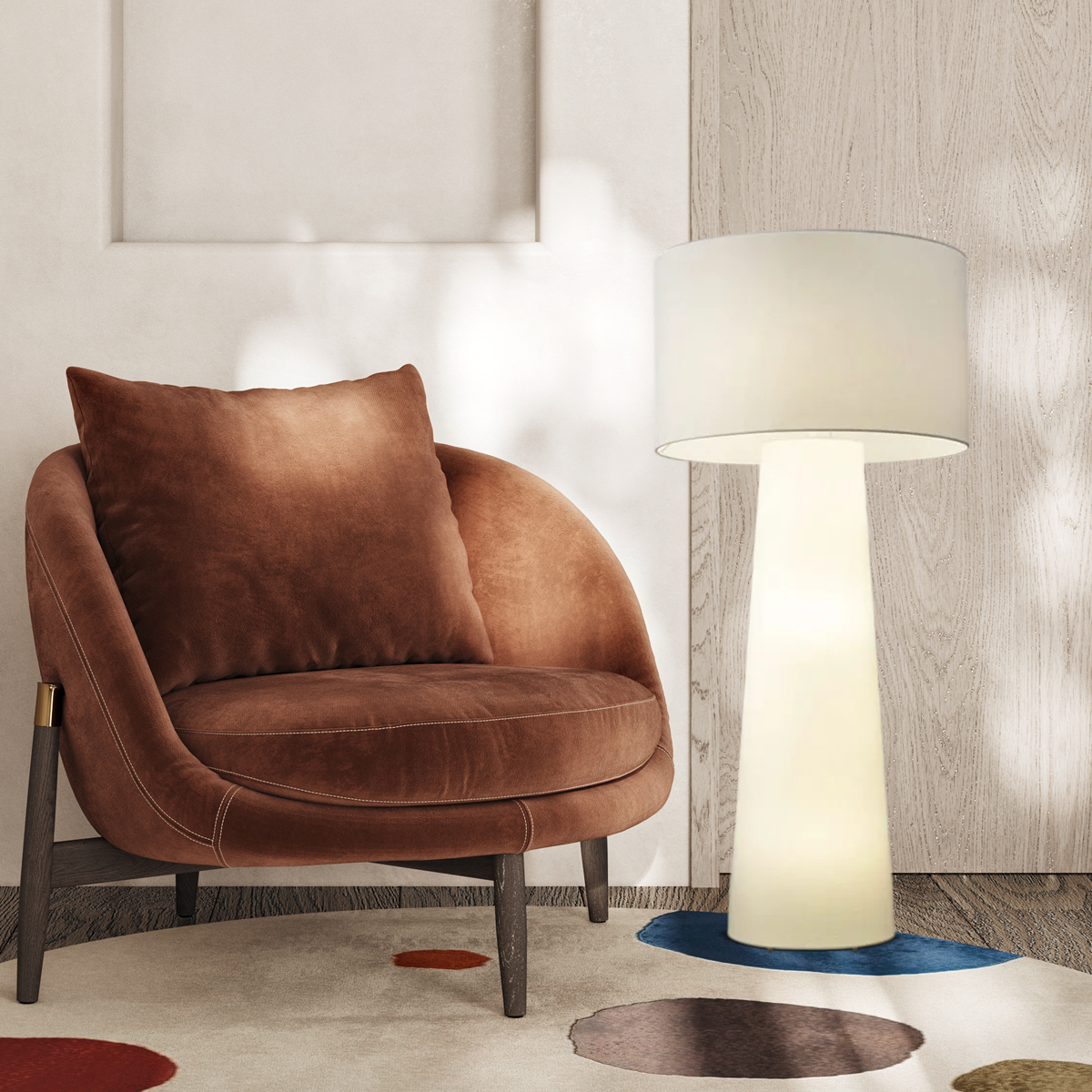 Floor Lamp - White Metal & Fabric for Living Room