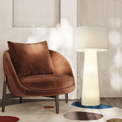 Floor Lamp - White Metal & Fabric for Living Room