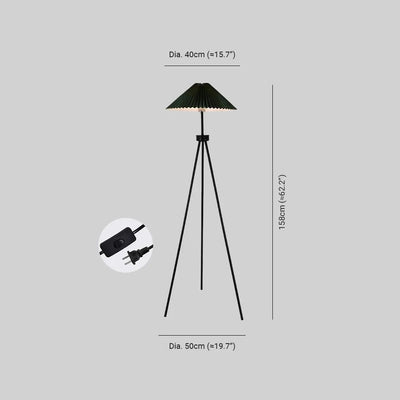 Irondale Modern Floor Lamp - Dark Green & White Tripod with Pleated Fabric for Dimensions